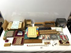 QUANTITY OF DOMINO'S PLAYING CARDS, SCRABBLE AND POKER DICE ETC
