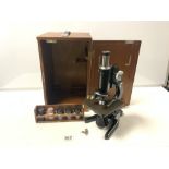 A WATSON AND BARNET SERVICE II MICROSCOPE IN MAHOGANY CASE