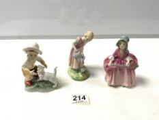 TWO ROYAL DOULTON FIGURES - 'MARY MARY' HN2044 AND 'BO PEEP' HN1811, AND A ROYAL WORCESTER FIGURE