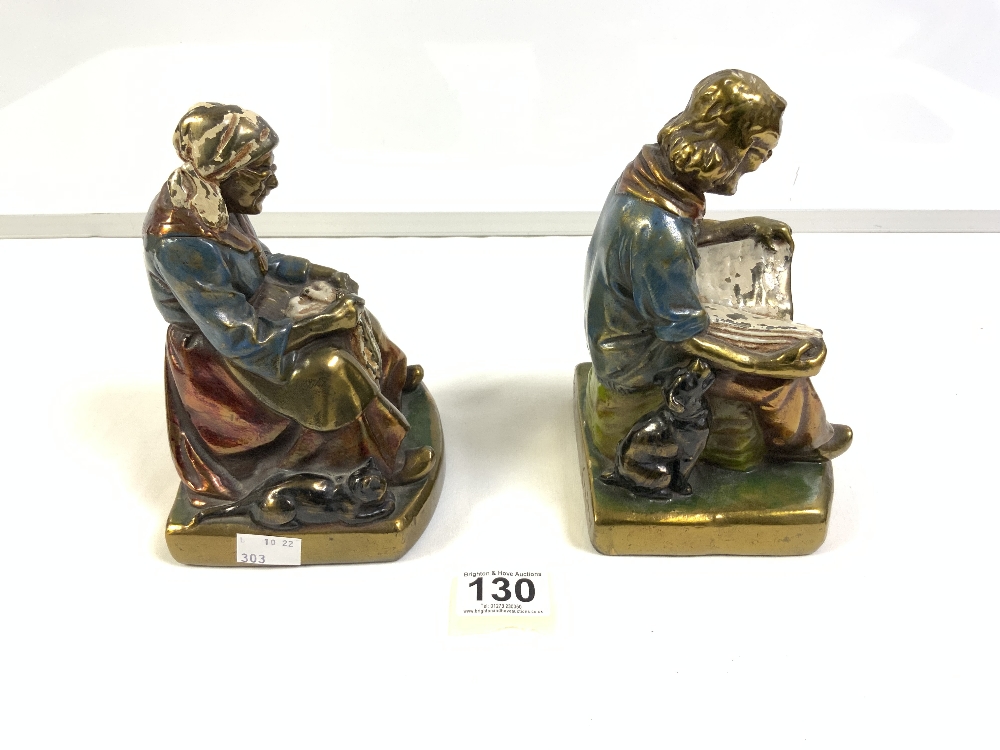 PAIR 'ARMOR' BRONZE FIGURES OF SEATED LADY AND GENTLEMAN, WITH ENAMEL DECORATION A/F, 19CM - Image 3 of 9