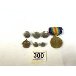 WORLD WAR I VICTORY MEDAL - 24362.1.A.M, E. BAKER RAF, FIVE ARP BUTTONS, AND BADGE