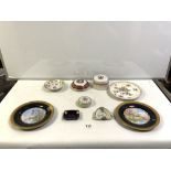 DRESDEN FLORAL PAINTED PLATE, PAIR LIMOGES PLATES, AND VARIOUS LIMOGES PORCELAIN BOXES AND ASHTRAY