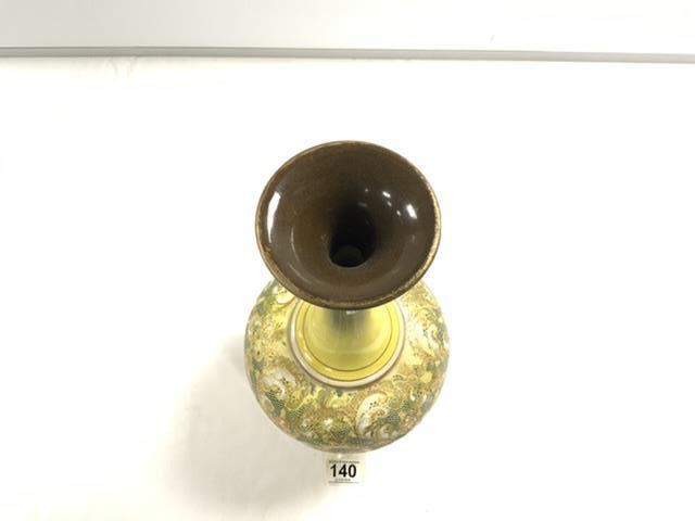 LARGE DOULTON LAMBETH GREEN GLAZED STONEWARE BOTTLE VASE, WITH GILT DECORATION, 40CMS - Image 3 of 4