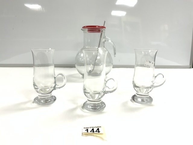 BORMIOLI ROCCO, MADE IN 'ITALY' GLASS PITCHER WITH LADLE AND THREE GLASSES - Image 2 of 4