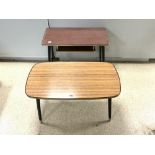 TWO 1960S VINTAGE FORMICA SIDE TABLES ON SPLAYED LEGS 66X34CMS