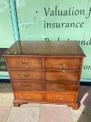 REPRODUCTION BURR WALNUT AND MAHOGANY EIGHT DRAWER CD CHEST OF DRAWERS, 102 X 54 X 94CMS