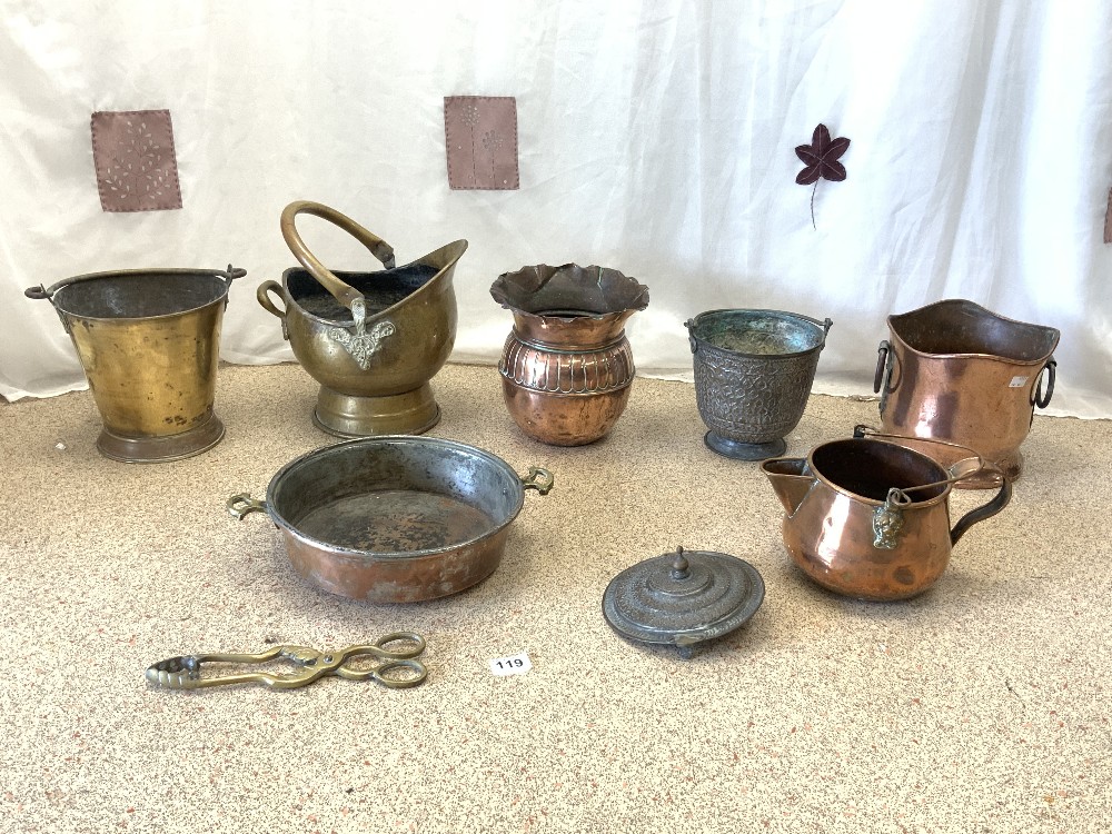 BRASS COAL SCUTTLE, BRASS PAN, COPPER JUG, COPPER PLANTER, PRESERVE PAN ETC - Image 3 of 7