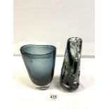 GEOFFREY BAXTER WHITEFRIARS KNOBBLY GLASS VASE 25CMS, 1970 WITH ONE OTHER PIECE 21CMS