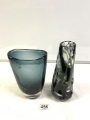 GEOFFREY BAXTER WHITEFRIARS KNOBBLY GLASS VASE 25CMS, 1970 WITH ONE OTHER PIECE 21CMS