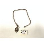 HALLMARKED SILVER ALBERT CHAIN AND T-BAR WITH FOB, 39.5GRAMS
