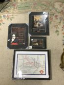 MODERN PRINT OF LONDON UNDERGROUND, AND TWO OF OASIS, AND ONE MARILYN MANSON, THE LARGEST 28 X