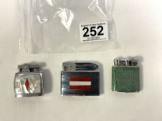 THREE VINTAGE LIGHTERS, INCLUDES (THE BEDFORD BIJOU)(SAROME AUTOMATIC SUPER LIGHTER) AND (BROTHER