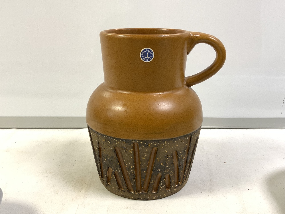 UPSALA - EKEBY - SWEDEN BROWN GLAZED JUG, 16CMS, UPSALA - EKEBY SQUARE DISH, 27CMS, AND A RARI - Image 8 of 12