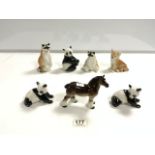 SEVEN USSR ANIMALS - HORSE, TWO RACOONS, THREE PANDA CUBS, AND TIGER CUBS