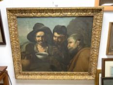 19TH CENTURY PICTURE OF THREE MEN DRINKING SIGNED - M. A. DE SALVIN, 78 X 63CMS,