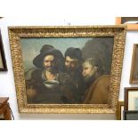 19TH CENTURY PICTURE OF THREE MEN DRINKING SIGNED - M. A. DE SALVIN, 78 X 63CMS,