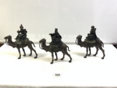 VINTAGE BRONZE FONTANINI THREE WISE KINGS ON CAMELS, 24CMS