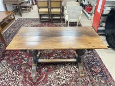 OAK FOUR PLANK REFECTORY DINING TABLE ON BULBOUS END SUPPORTS 152X74CMS