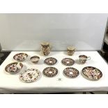 19TH-CENTURY CROWN DERBY IMARI PATTERN JUG, 14CMS, MATCHING CUP AND SAUCER, SET OF MINTON IMARI