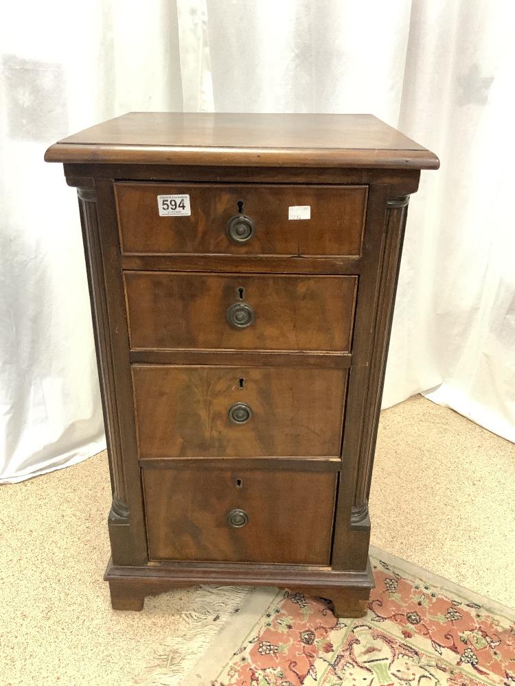 EDWARDIAN MAHOGANY PEDESTAL CHEST OF FOUR GRADUATING DRAWERS WITH CANTED CORNERS AND BRACKET FEET, - Image 3 of 4