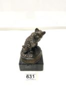 BRONZE CAT ON A BLACK MARBLE BASE 16 CMS