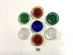 SEVEN ERIK HOGHUND EMBOSSED GLASS PAPERWEIGHTS, MIXED COLOURS