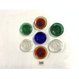 SEVEN ERIK HOGHUND EMBOSSED GLASS PAPERWEIGHTS, MIXED COLOURS