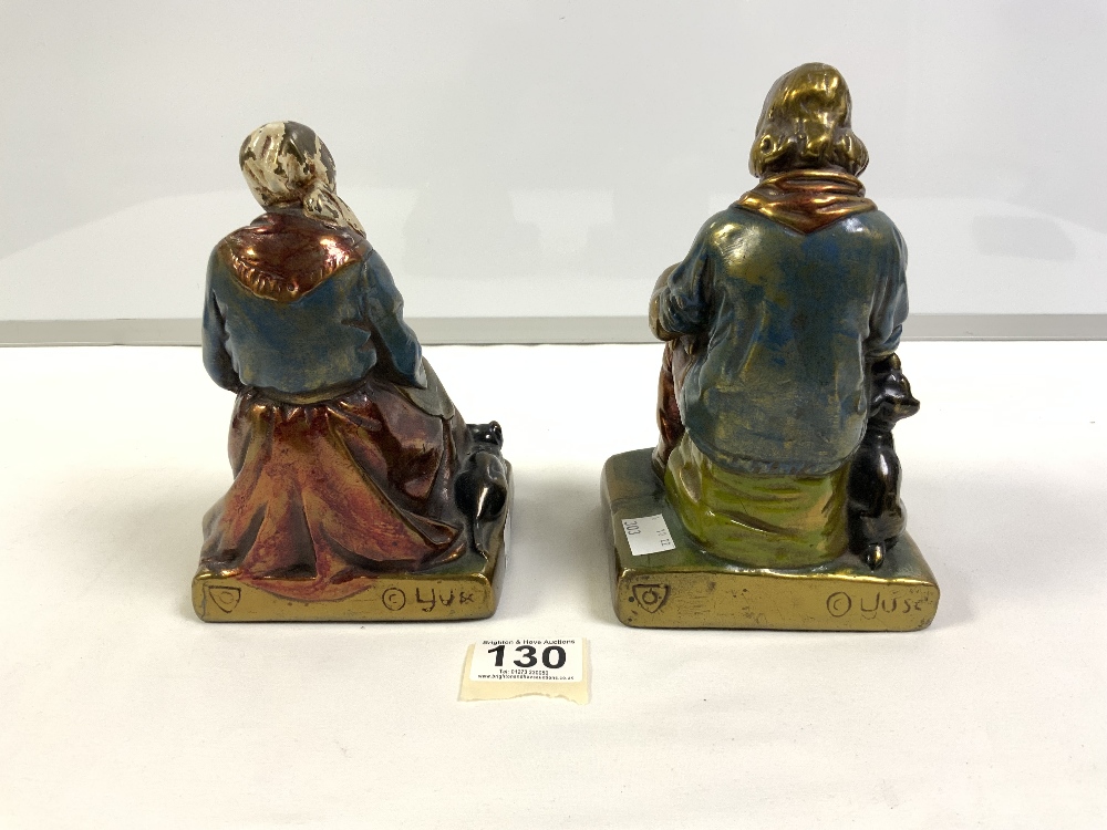 PAIR 'ARMOR' BRONZE FIGURES OF SEATED LADY AND GENTLEMAN, WITH ENAMEL DECORATION A/F, 19CM - Image 5 of 9
