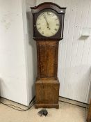 EARLY GRANDFATHER CLOCK WITH MAHOGANY CASE AND ENAMEL DIAL (WALKER HUGHES) MISSING PENDULUM A/F