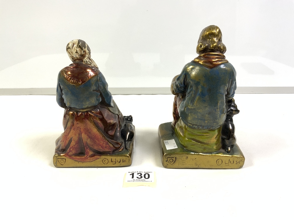 PAIR 'ARMOR' BRONZE FIGURES OF SEATED LADY AND GENTLEMAN, WITH ENAMEL DECORATION A/F, 19CM - Image 4 of 9