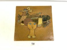 STIG LINDBERG FOR GUSTAVSBERG 1960S/70S STONEWARE WALL PLAQUE DEPICTING WOMAN WITH BIRD - SIGNED