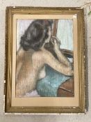 PASTAL STUDY OF A GIRL AT A DRESSING TABLE, 45 X 66CMS