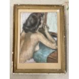 PASTAL STUDY OF A GIRL AT A DRESSING TABLE, 45 X 66CMS