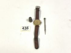 SMITHS ASTRAL GENTS 1960S WRIST WATCH W/O SILVER FOB PENCIL AND A HALLMARKED SILVER THIMBLE