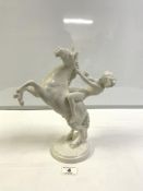 HUTSCHENREUTHER WHITE PORCELAIN FIGURE, OF A FIGURE ON ASCENDING HORSE, 32CMS