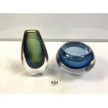 TWO PIECES OF ART GLASS FROM KOSTA BODA, THE LARGEST 20CMS, MARKED - V.LINDSTRAND AND MONA MORALES