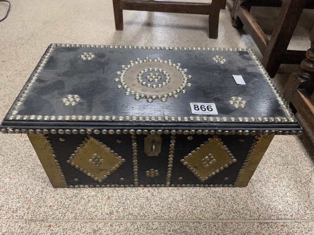 MIDDLE EASTERN STYLE BOX WITH BRASS DETAILING STUDS, 42 X 23 X 20CMS
