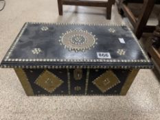MIDDLE EASTERN STYLE BOX WITH BRASS DETAILING STUDS, 42 X 23 X 20CMS
