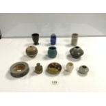 ELEVEN PIECES OF STUDIO POTTERY - SMALL VASES AND ONE BOWL