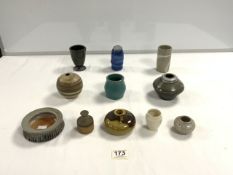 ELEVEN PIECES OF STUDIO POTTERY - SMALL VASES AND ONE BOWL