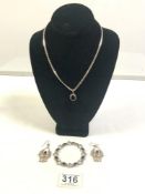 925 SILVER AND ONYX BRACELET 925 SILVER AND BLACK ONYX EARRINGS, 925 SILVER NECKLACE WITH BLACK ONYX