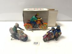 CLOCKWORK MOTORBIKE TOY IN ORIGINAL BOX MADE IN USSR, AND TWO OTHERS MADE IN CHINA