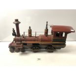 WOODEN MODEL OF A STEAM TRAIN, PAINTED RED AND GOLD