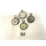 FOUR LADIES SILVER FOB WATCHES