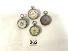 FOUR LADIES SILVER FOB WATCHES