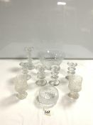 LITTALA FINLAND, FIVE FESTIVO CANDLE HOLDERS, THE TALLEST 18CMS, AND A BOWL, TWO WINE GLASSES AND