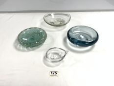 TWO HOLMEGARD CLEAR GLASS BOWLS, 20CMS, JEAN BECK MUNCHEN GLASS BOWL, AND A STUDIO ALMAS GLASS DISH