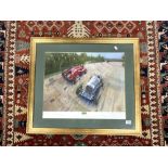 TERENCE CUNEO SIGNED PRINT (THE SPIRIT OF BROOKLANDS), FRAMED AND GLAZED, 82 X 70CMS