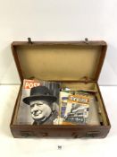 LEATHER SUITCASE OF EPHEMERA, PICTURE POST ONE YEAR OF WAR 1940, A GUIDE TO BEXHILL SEA SURVIVAL