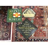 THREE REPRODUCTION WOODEN SIGNS, THE LARGEST 62 X 62CMS